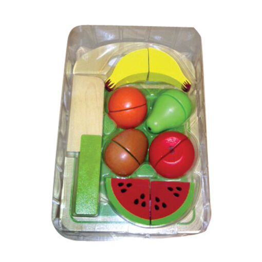 ערכת חיתוך פירות הכוללת מגש, חותכן מעץ ופירות