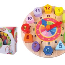 צעצוע התפתחות מעץ, שעון התאמת צורות ומספרים צבעוניים, לפיתוח תיאום עין ויד