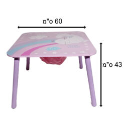 סט שולחן ו 2 כיסאות מעץ דגם נסיכות בצבעי פסטל סגולים וורודים