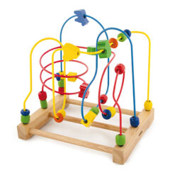 צעצוע התפתחות מעץ, מבוך חרוזים מאתגר הכולל צורות צבעוניות בגדלים שונים למשחק השחלת חרוזים, לפיתוח תיאום עין ויד