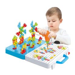 ערכת קידוח והרכבה לילדים – 258 חלקים עם מברגה חשמלית וכלי עבודה