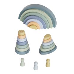 סט בנייה מעץ בצבעי פסטל כחול – סט מעץ לפעוטות