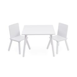 סט שולחן וכיסאות מעץ מלא לילדים - בצבע לבן
