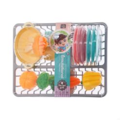 מתקן ייבוש כלים לילדים עם כלי מטבח ופרות עם סקווץ