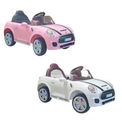 תואם מיני קופר ממונע לילדים 12V שלט חכם עם תאורת LED ומוזיקה מובנית עם תאורה בגלגלים