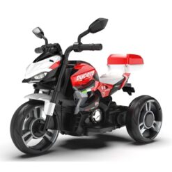 תואם אופנוע דוקטי ממונע לילדים 6V בעיצוב ספורטיבי עם תאורת LED ומוזיקה