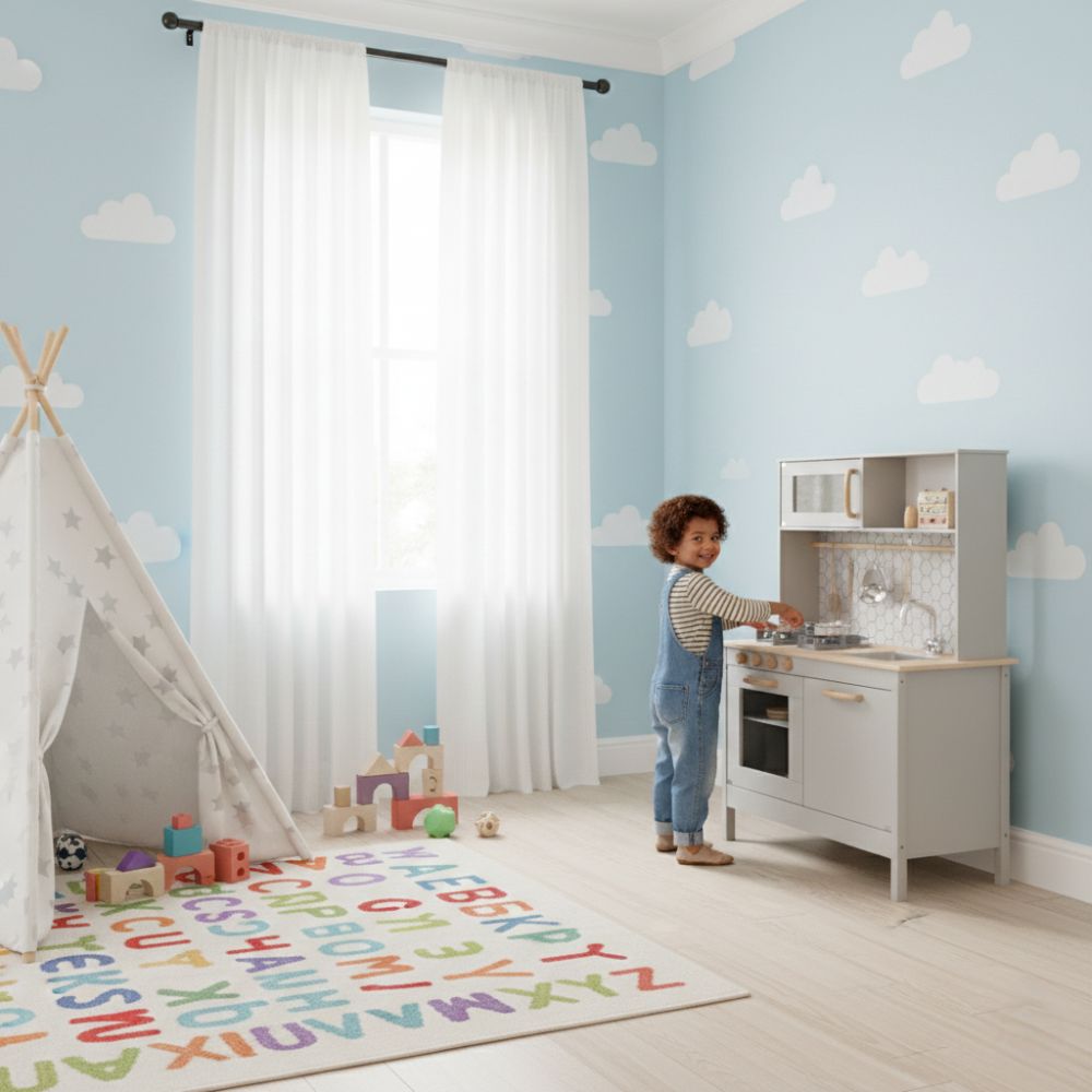 מטבח רטרו מעץ איכותי לילדים דגם אמיר, כולל כיריים אלקטרוניים – תמונה 6