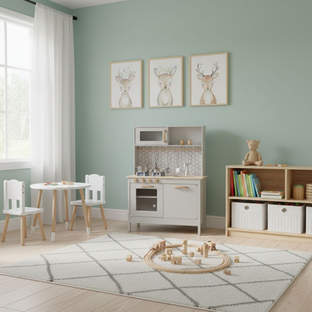 מטבח רטרו מעץ איכותי לילדים דגם אמיר, כולל כיריים אלקטרוניים – תמונה 4