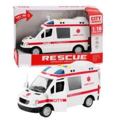 אמבולנס הצלה אינטראקטיבי – דגם עם אורות, 4 צלילי חילוץ ריאליסטיים ודלתות נפתחות