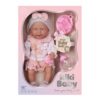 בובת תינוק אינטראקטיבית 40 ס"מ – 12 צלילים וערכת לבוש ורודה עם אביזרים