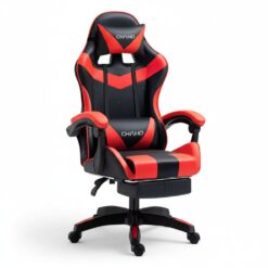 כיסא גיימינג ארגונומי עם עור נושם, משענת ראש וריפוד יוקרתי בצבע אדום