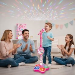 Alternative view of מכונת קריוקי לילדים הכוללת מעמד מתכוונן, מיקרופון וחיבור למוזיקה | בצבע ורוד