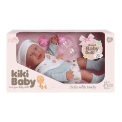 בובת תינוק ריאליסטית 40 ס"מ גוף ויניל כולל בקבוק, מוצץ וסט לבוש