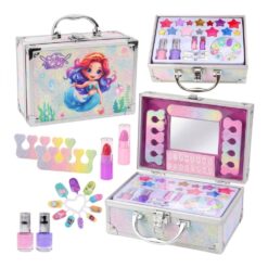 מארז ביוטי בת הים מנצנץ – ערכת איפור וציפורניים לילדים במזוודת גליטר יוקרתית