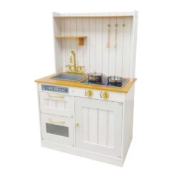 Alternative view of מטבח דגם דבורה – מטבח עץ יוקרתי לילדים בגווני לבן וזהב עם כיריים אלקטרוניים