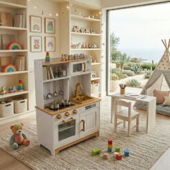 Alternative view of מטבח עץ יוקרתי לילדים דגם "שרון" – עיצוב קלאסי בלבן וזהב