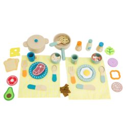 ערכת מטבח ואביזרי בישול מעץ  – 36 חלקים למשחקי תפקידים ופיתוח הדמיון