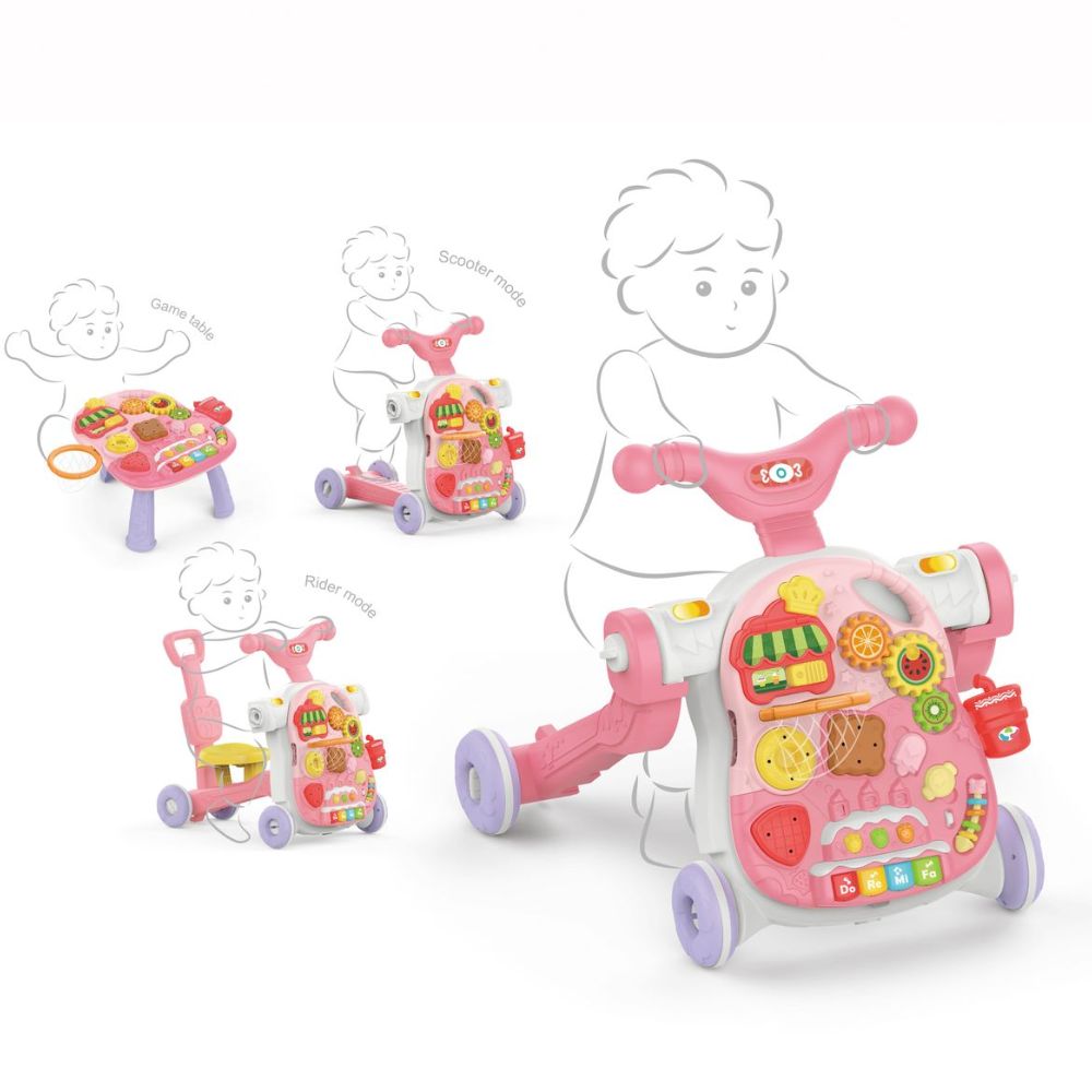הליכון התפתחותי מוזיקלי חמישה באחד בצבע ורוד – כולל מצבי בימבה, קורקינט ונדנדה – תמונה 7