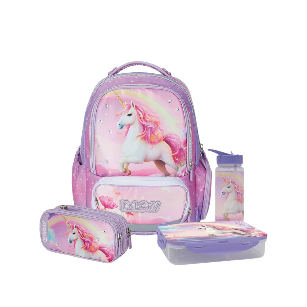 מארז Magical Unicorn קל גב X-FIX PACK – סט תיק גב אורתופדי מתרחב עם קלמר ואביזרים