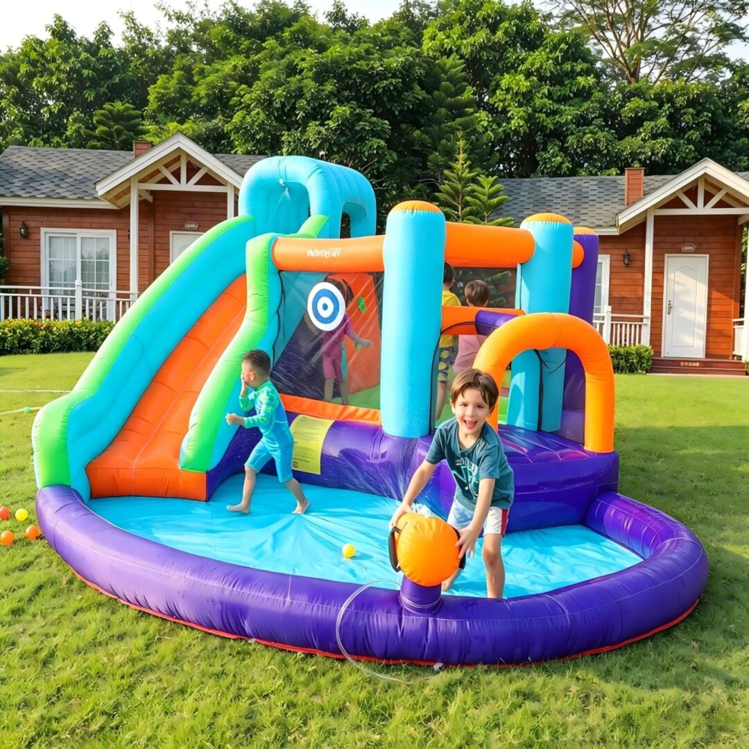 מתקן מתנפח מגלשת מים 6 ב-1 דגם 82001 AirMyFun – פארק מים וקפיצה לחצר כולל מפוח! – תמונה 5