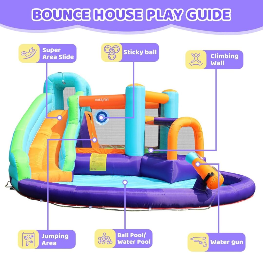 מתקן מתנפח מגלשת מים 6 ב-1 דגם 82001 AirMyFun – פארק מים וקפיצה לחצר כולל מפוח! – תמונה 4