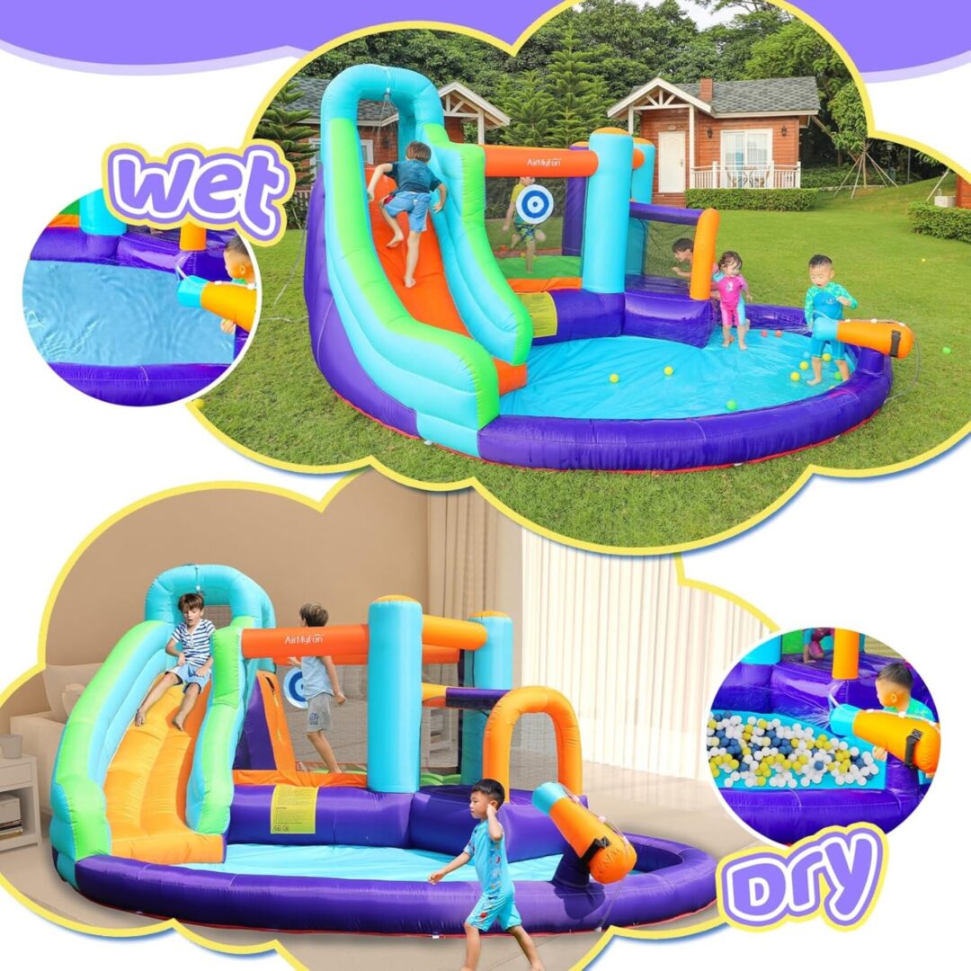 מתקן מתנפח מגלשת מים 6 ב-1 דגם 82001 AirMyFun – פארק מים וקפיצה לחצר כולל מפוח! – תמונה 3