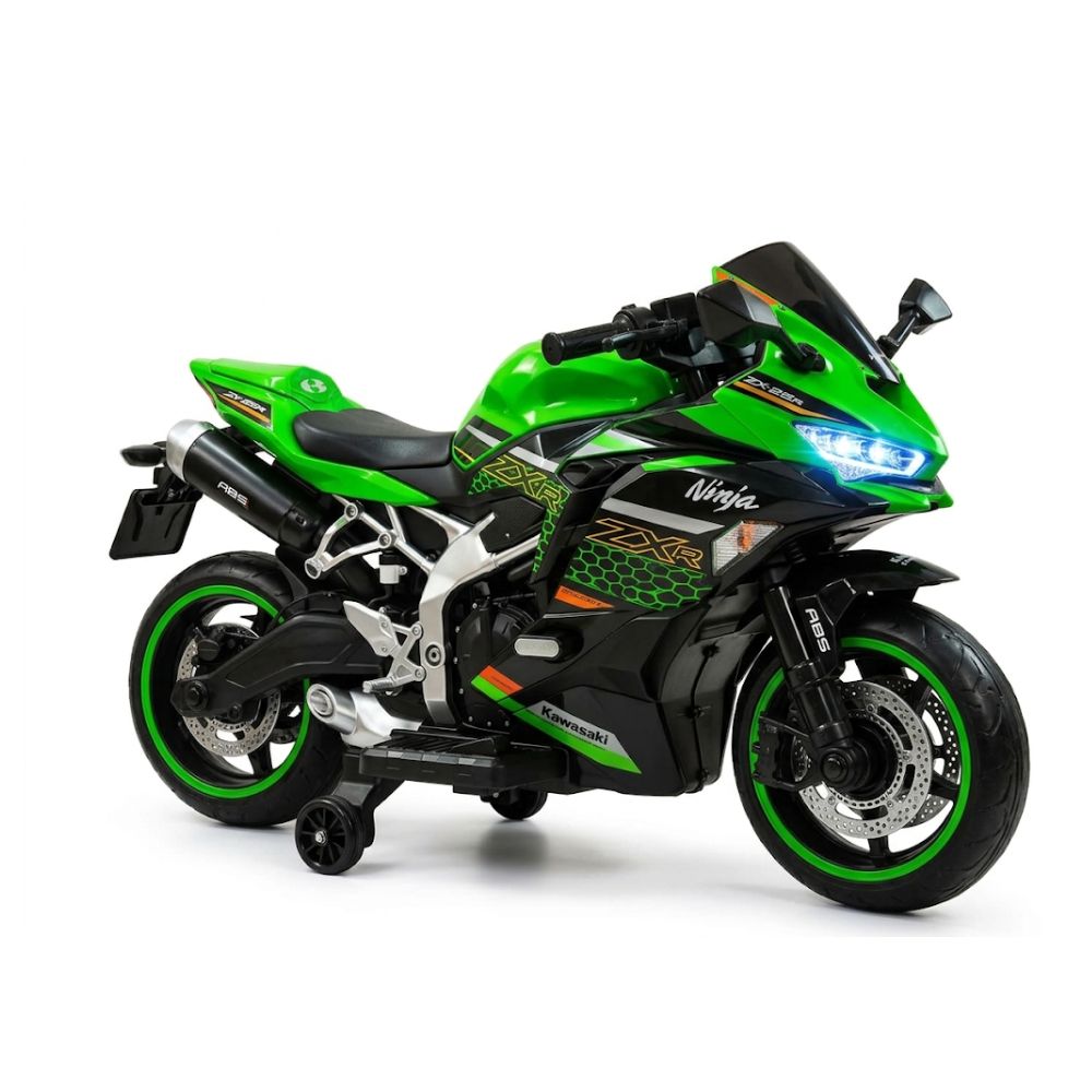 אופנוע ממונע לילדים קופי נינג'ה ZX-25R 12V עם גלגלי גומי ותאורת LED | ירוק